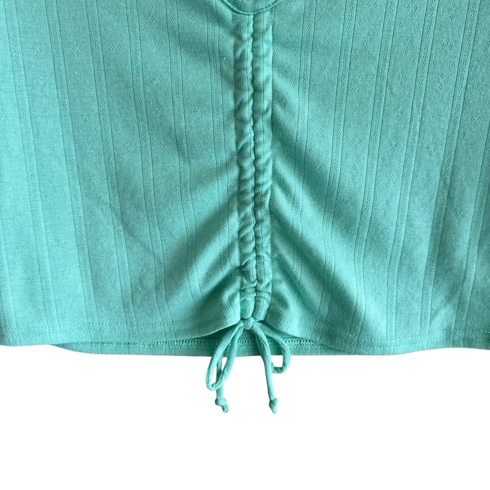 Colsie Mint Green Ribbed Knit Crop Top V Neck Drawstring Short Sleeve XL‎ - Picture 3 of 6